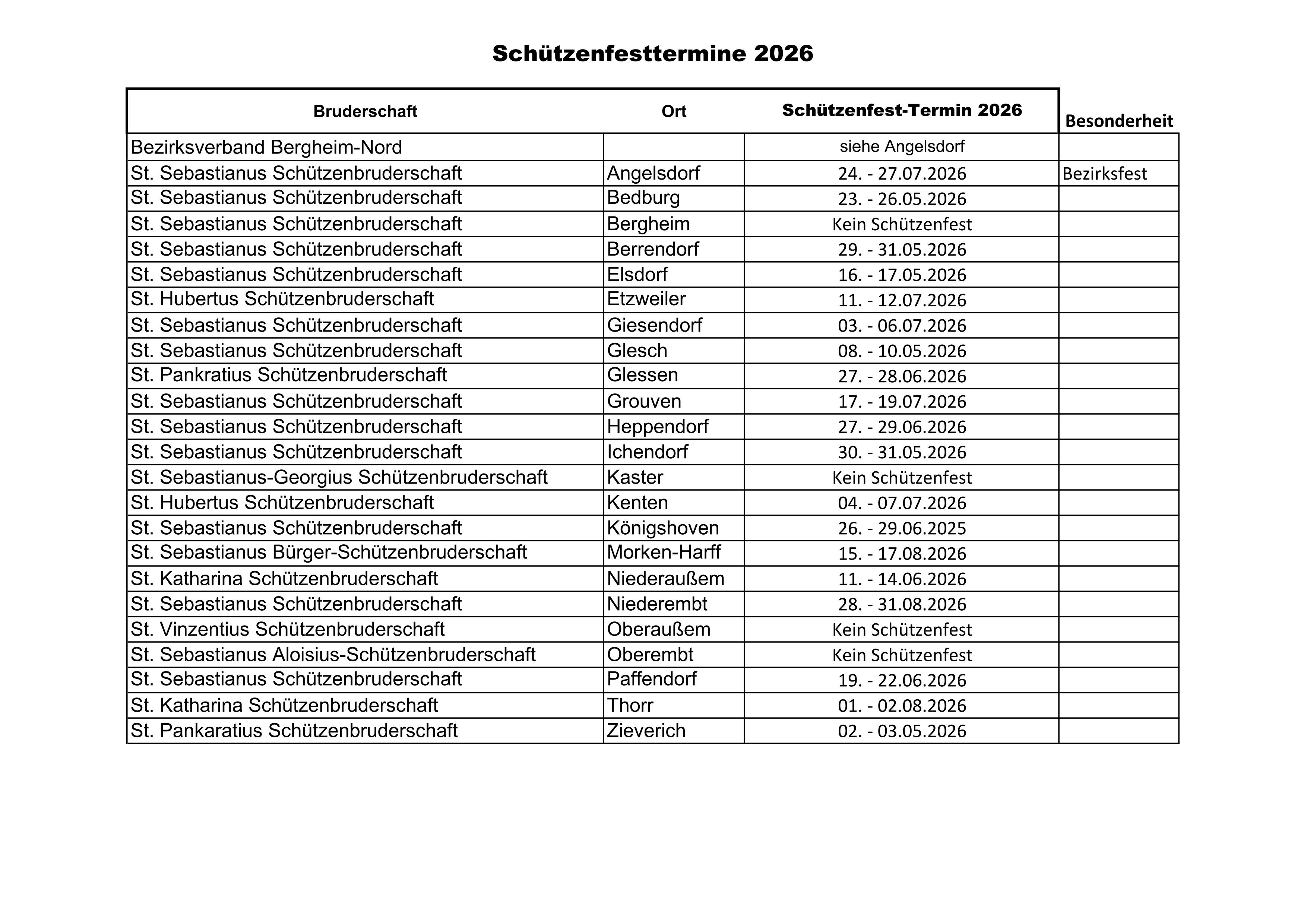 Schützenfestplan 2026